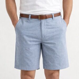 IZOD Men’s 36 Chambray Cotton Shorts Light Blue Flat Front Casual Spring Summer